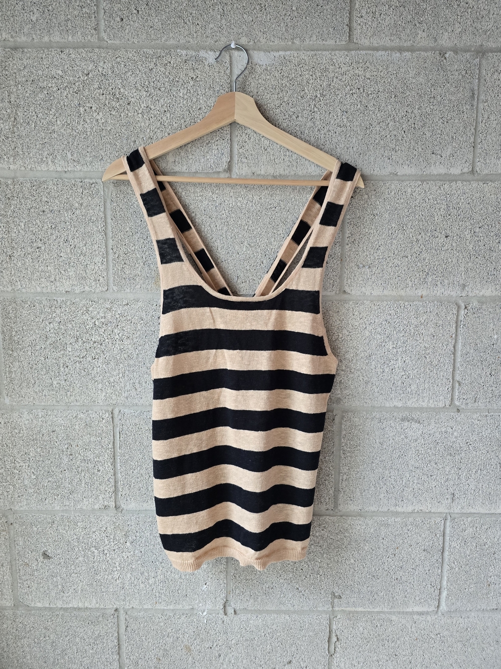 Striped Scoop Neck Tank Top in Black and Beige
